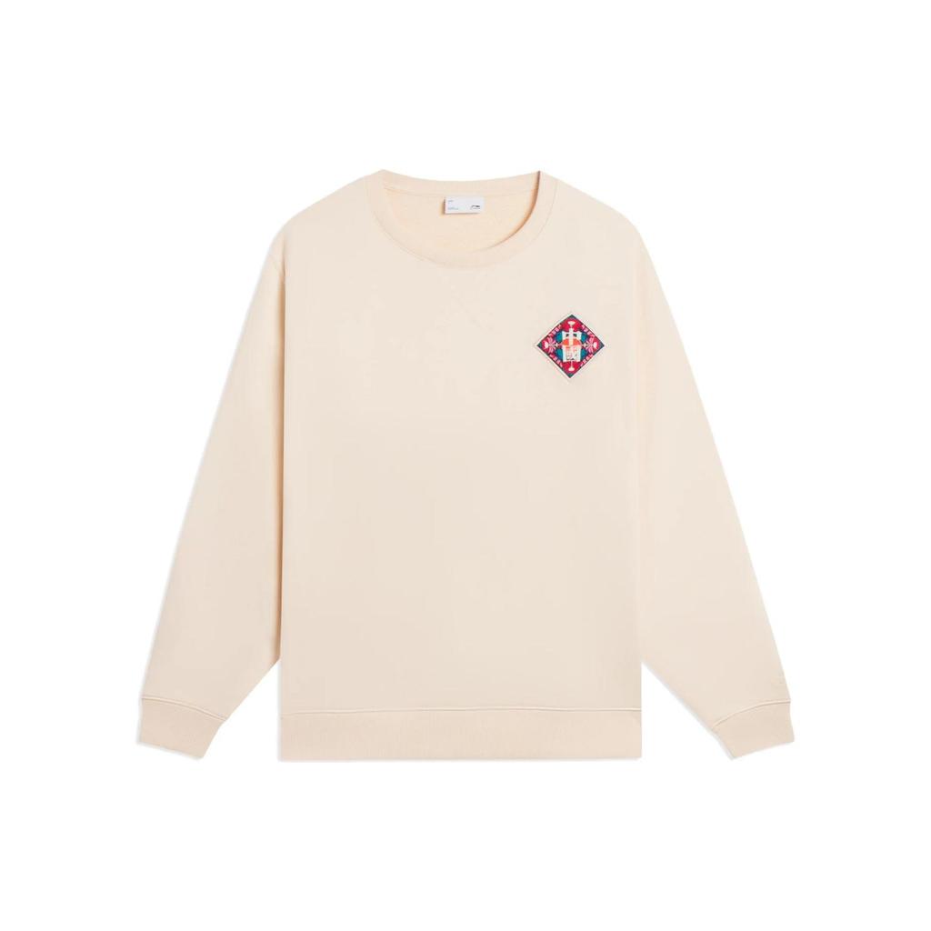 Li-Ning FW22 Вышитый логотип с принтом пуловер толстовка унисекс топы белый AWDSF47-2