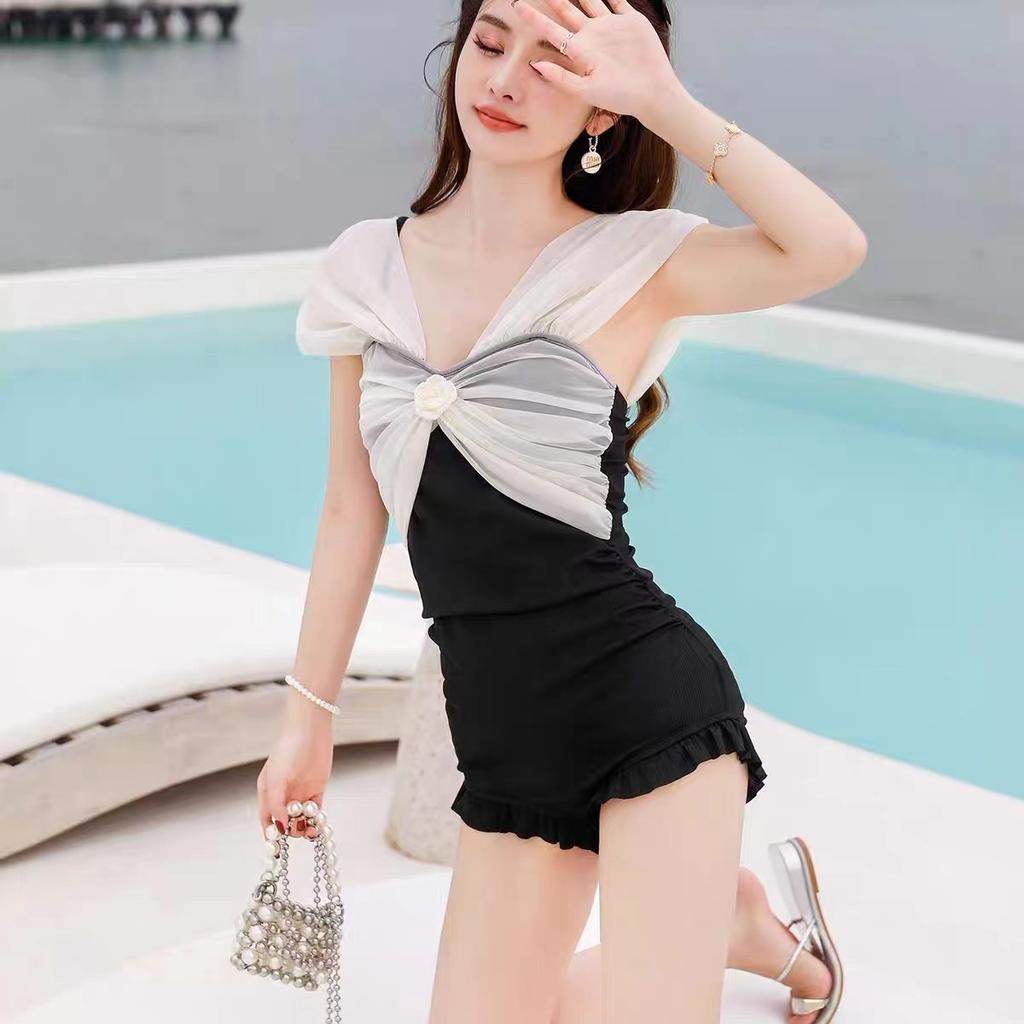 Swimsuit women's 1011 new ins hot spring small fragrant style sexy belly cover and thin one-piece conservative student girl swimsuit