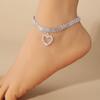 Rhinestone Foot Ornaments, Adjustable Anklet, Crystal Double Heart-shaped Anklet