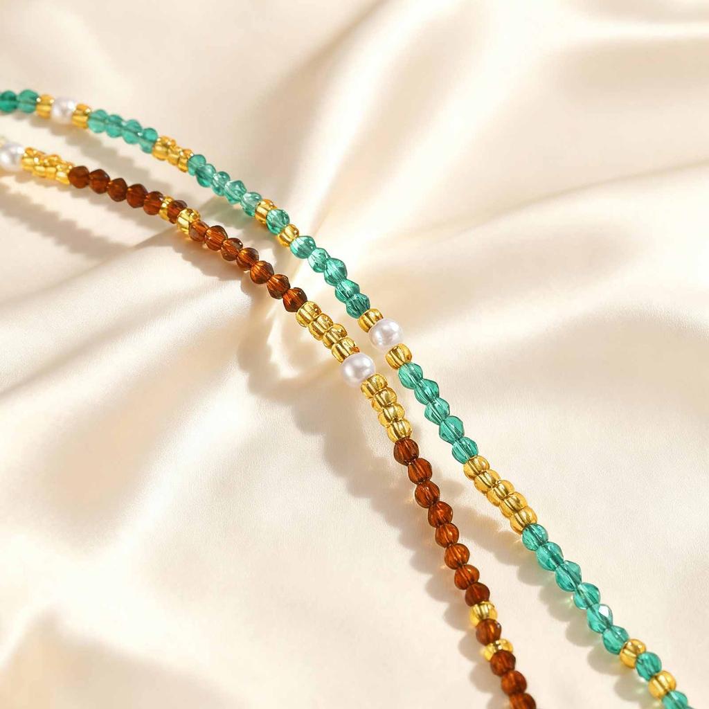 Boho Colorful Rice Beads Choker Necklace for Women, Stainless Steel Clavicle Chain Imitation Pearl Charm Handmade Jewelry