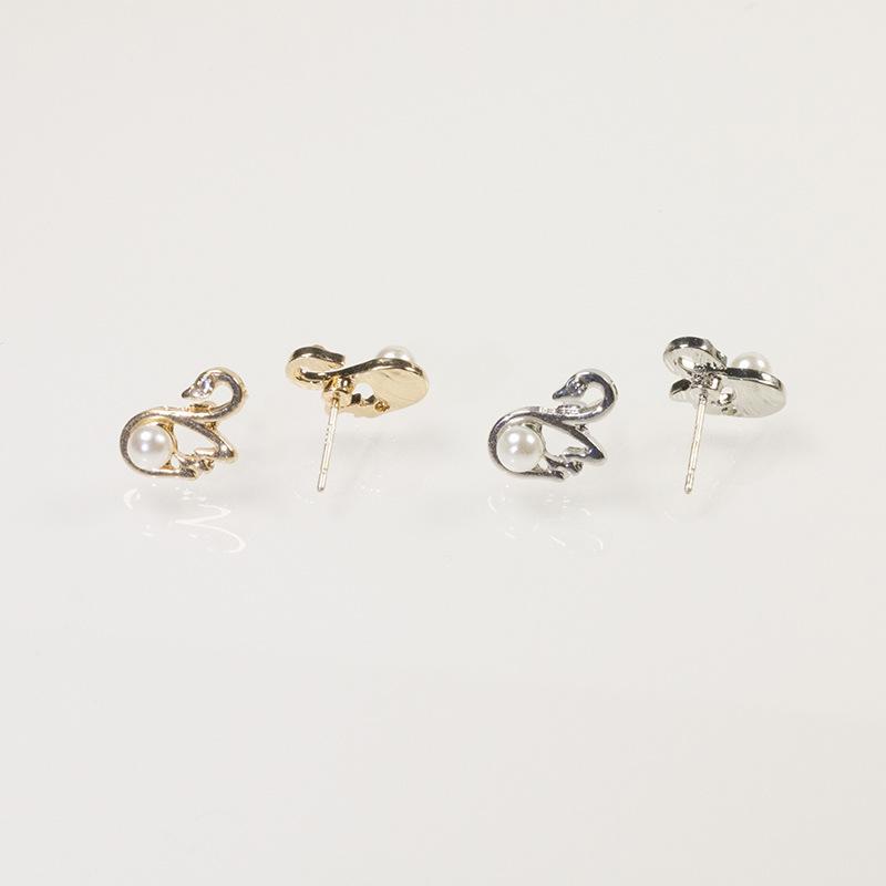 Серьги-пусеты «Жемчуг Маленький лебедь» из серебряной иглы, личность, милые серьги-пусеты для девушки, супер милые серьги с животными