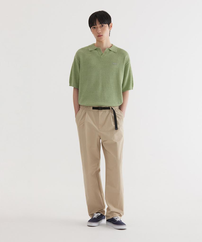 COVERNAT Small Authentic Open Collar Half Knit Light Green