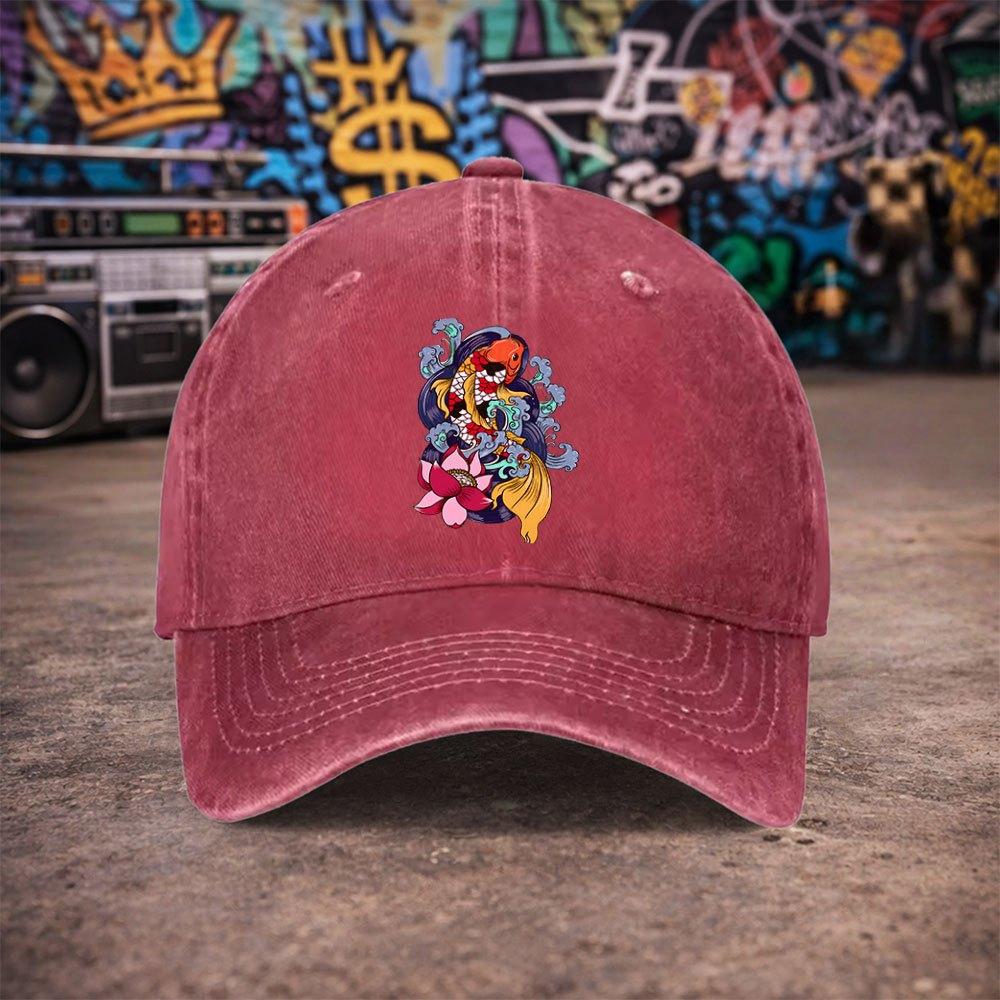 pc Unisex And Wind Koi Lotus Vintage Washed Baseball Cap UnisexS Trendy Hat Versatile Duckbill Cap Fun Print Unique Birth