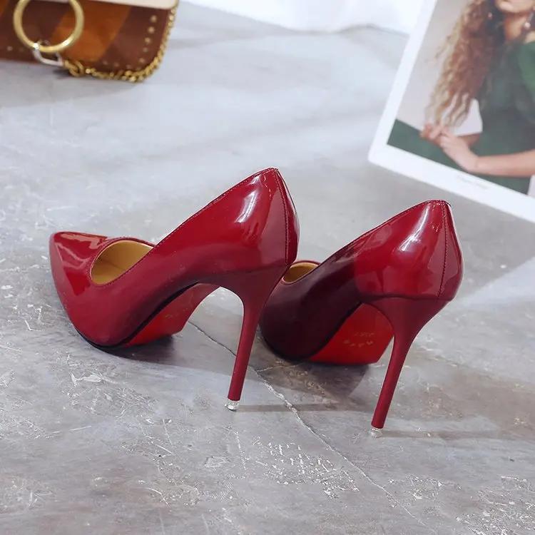 HOT Plus Size 34-44 HOT Women Shoes Pointed Toe Pumps Patent Leather Dress High Heels Boat Shoes Wedding Shoes Zapatos Mujerd76