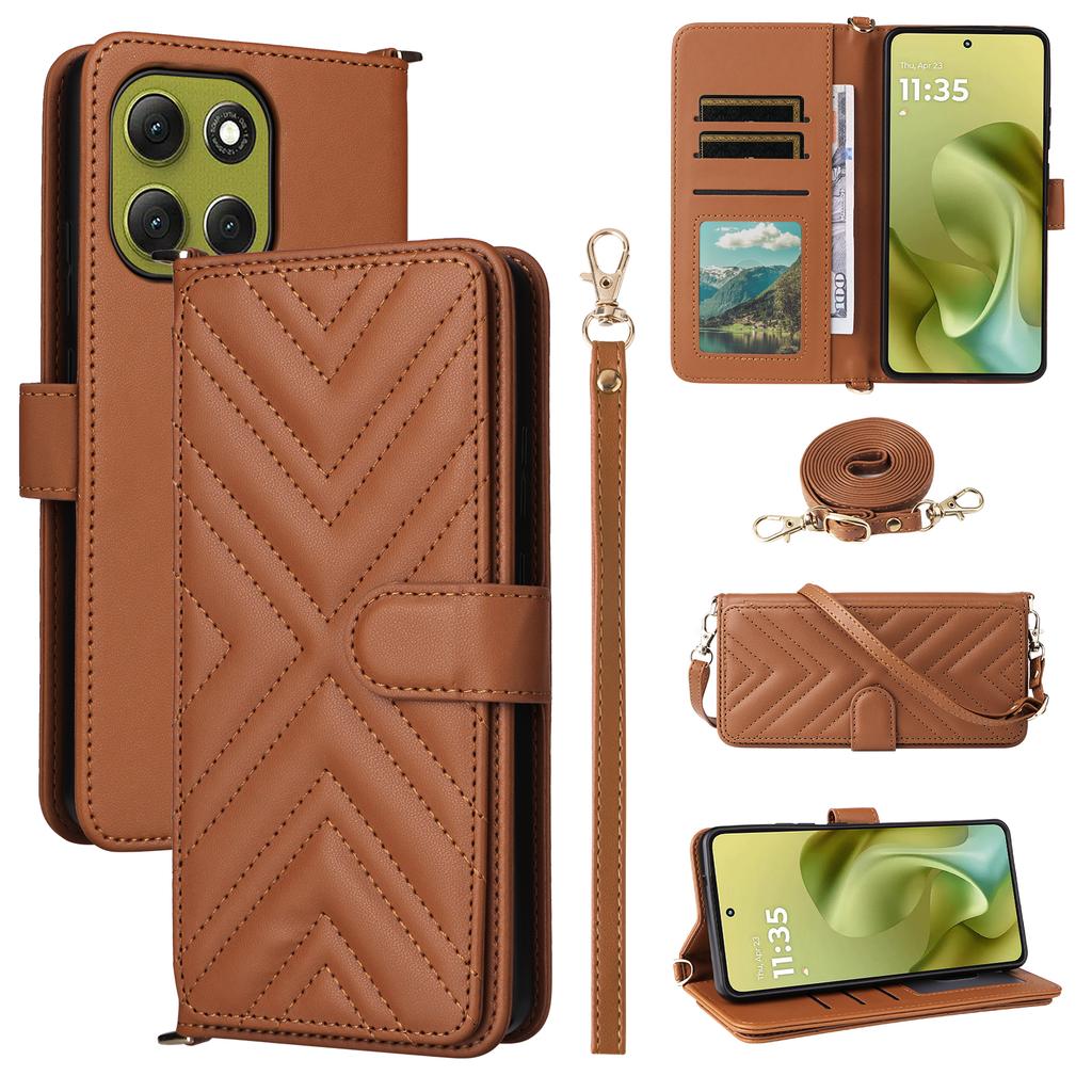 For Motorola Moto G86 5G Case with Shoulder/Wrist Strap Leather Phone Cover Stand Wallet