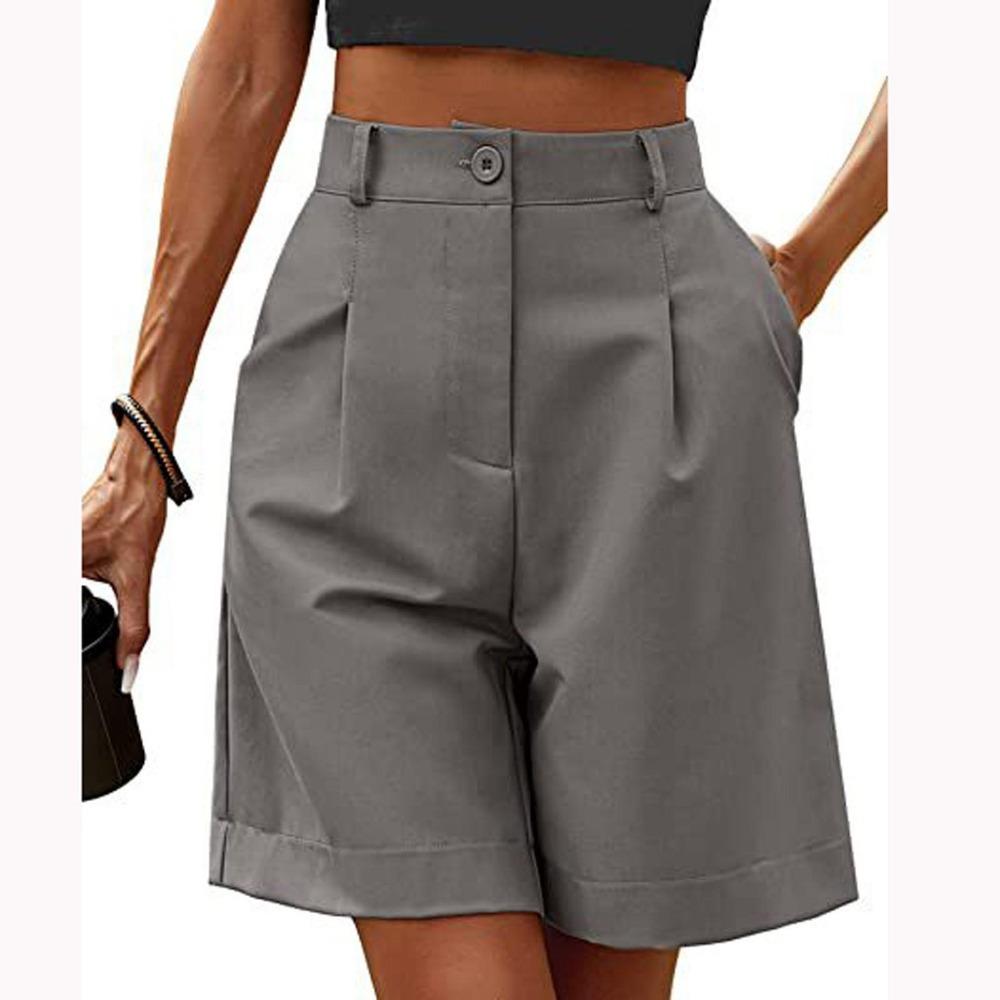 Women's Casual Loose Beach Pants Solid Color Loose High Waist Casual Fifth Pants With Pockets