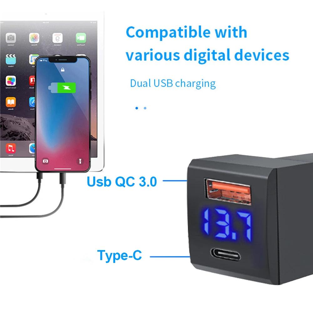 QC3.0 48W USB C PD Port 12V/24V Car Charger Voltmeter Power Socket Adapter For Toyota Mobile Phones Accessories Fast Charging