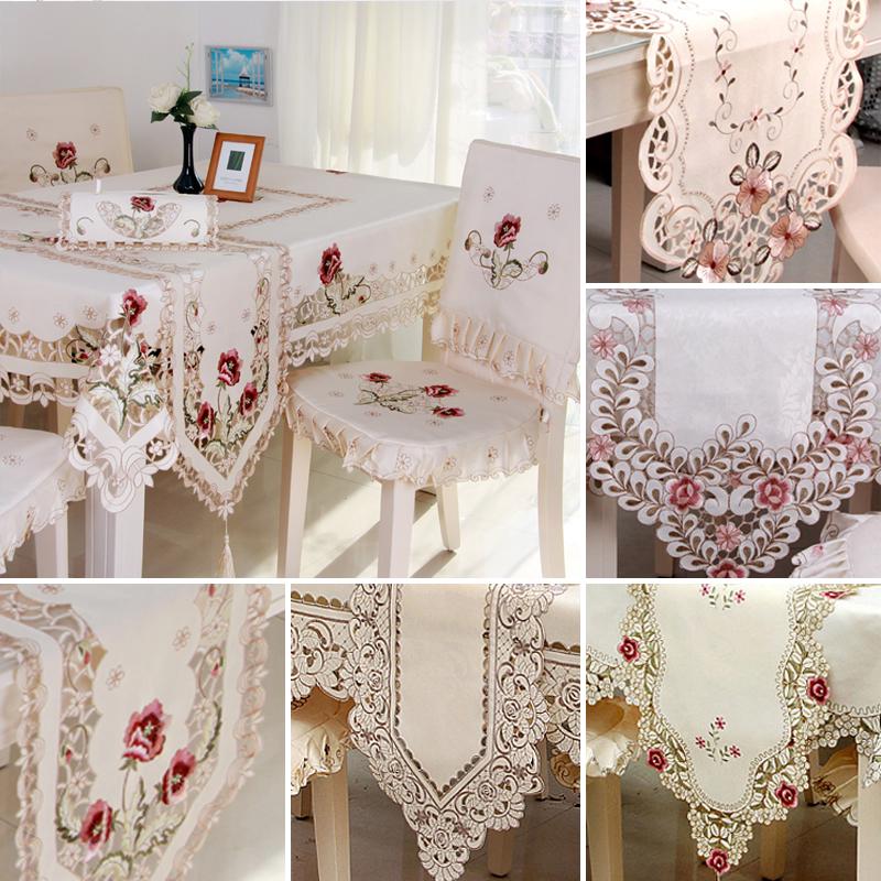 Table Runner Embroidered Floral Lace Translucent Gauze Table Cloth Hollow Design