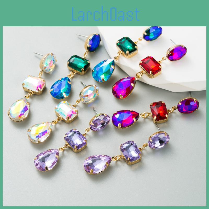 Long Earrings Drop Women Retro Titanium Steel Alloy Pendant Earrings Acrylic Colorful Crystal Rhinestone Geometric Ear Ornaments
