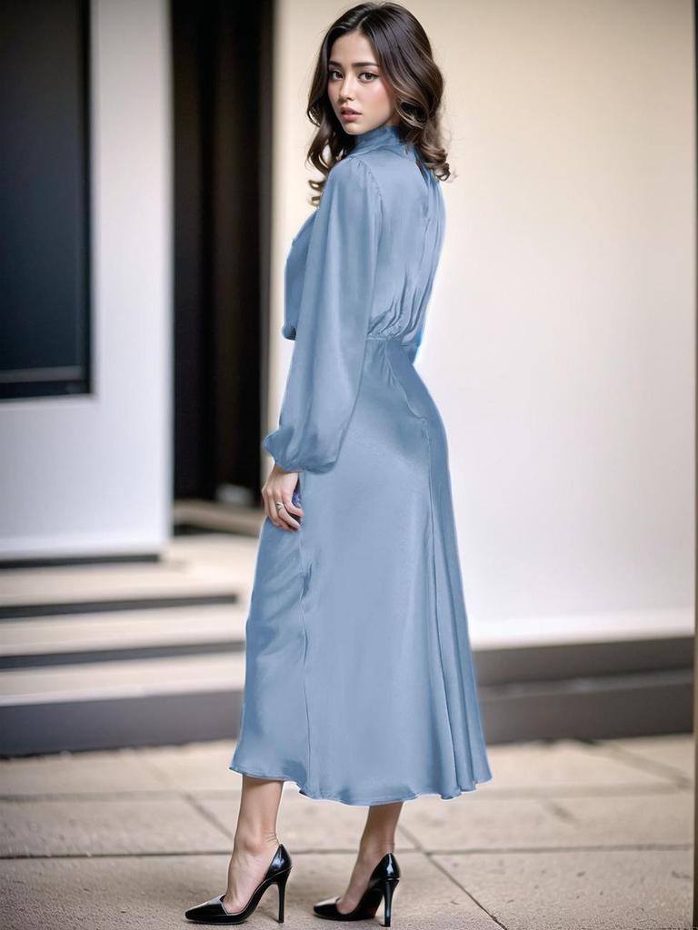 Elegant Women's 2025 Autumn Satin Long Sleeve Evening Dress