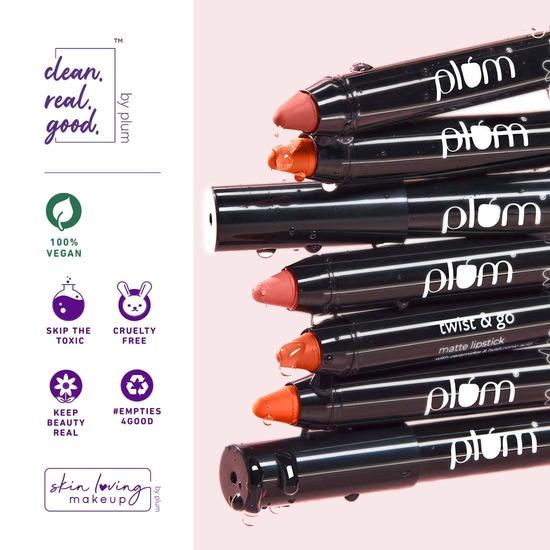 Plum Матовая помада Twist & Go | Керамиды + Гиалуроновая кислота | Двойной трюфель - 129 (Теплый коричневый)