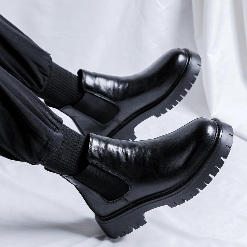 Men Fashion Chelsea Boots Black Stylish Genuine Leather Shoes Cowboy Autumn Winter Boot Business Office Platform Ankle Botas Man
