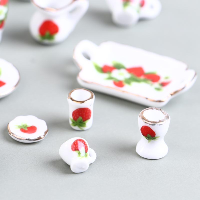 40Pcs 1:12 Dollhouse Miniature Tableware Porcelain Ceramic Tea Cup Dishes Set