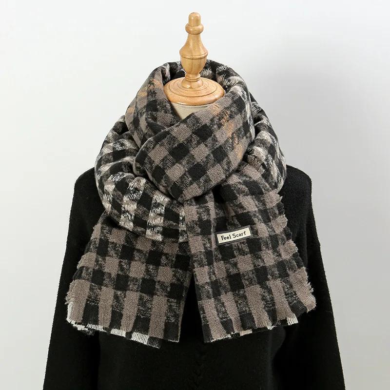 Vintage Classic Women's Thousand Bird Checkered Scarf Thick Winter Atmosphere with Neck Warmers Elegant Scarves Accessories Gift