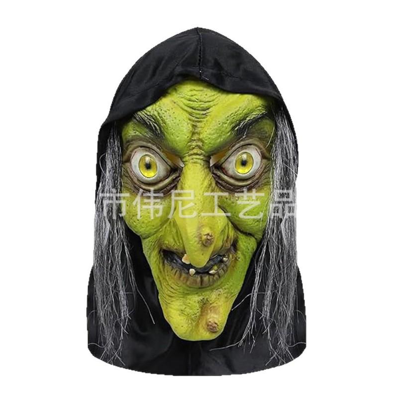 Halloween Witch Mask Long Hair Headscarf Horror Costume Party Prop