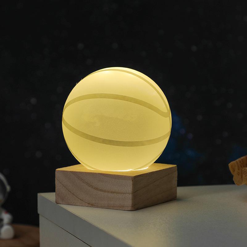 3D Solar System Crystal Ball Night Light with Wooden Base - Luminous Desktop Home Decor & Birthday Gift