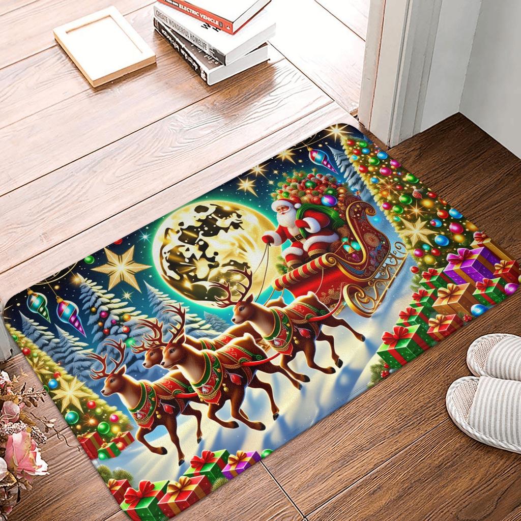 Snowman Pattern Merry Christmas Doormat Non-Slip Entrance Kitchen Bath Door Floor Mat Toilet Carpet Rug