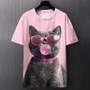 Fun Cat Pattern Printed T-shirt Summer Casual Loose Round Neck Short Sleeved Men's T-shirts