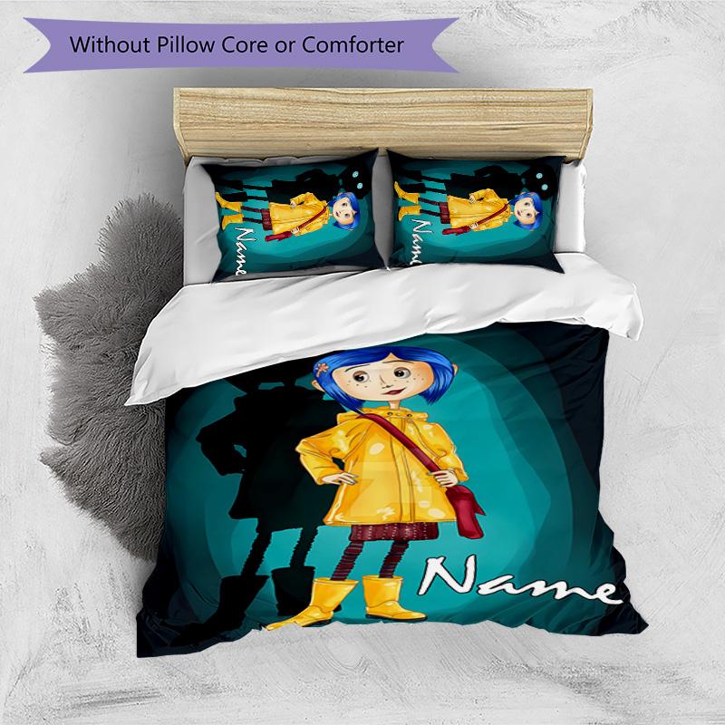 3pcs Coraline1 Cover Set - Personalized Name, HD Printed Bedding with 1 Cover and 2 Pillowcases - Perfect for Home Decor, Easy Care