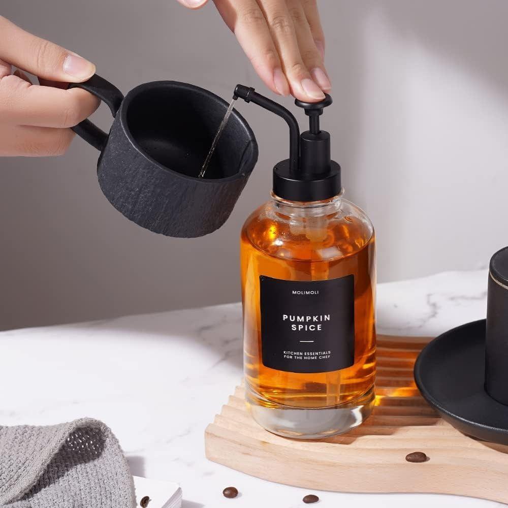 Upgraded Pump 16 Oz Coffee Syrup Dispenser Clear Glass Hand Soap Dispenser  Maple