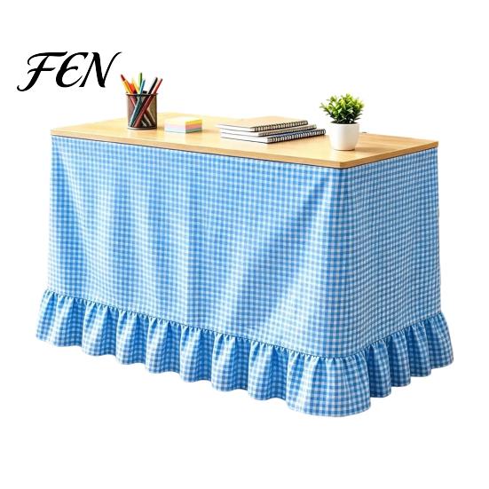 Full Enclosed Desk Wrap Gingham Ruffled Table Skirt, Cottagecore Teacher Skirt for Classroom, Plaid Tablecloth Birthday Wedding Baby Shower