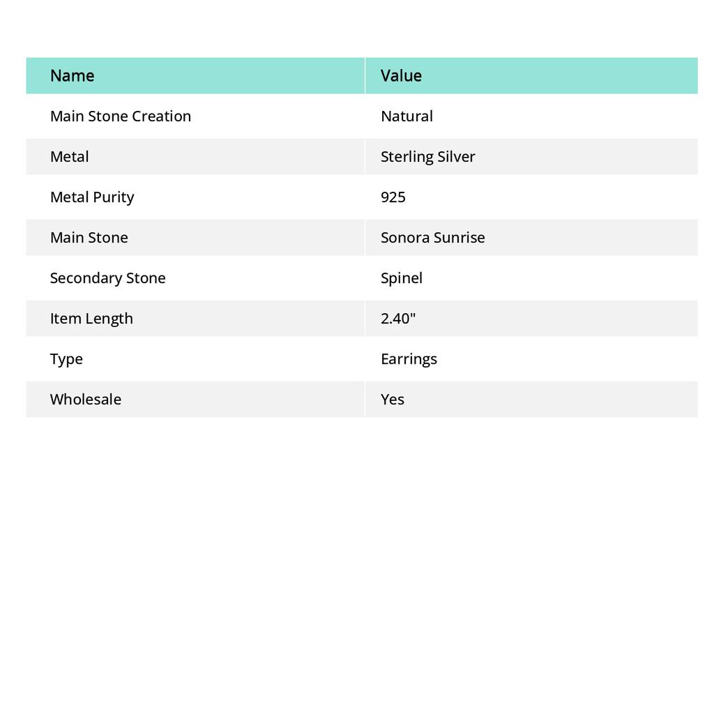 Натуральная серьга Sonora Sunrise, шпинель, серебро 925 пробы, 2,40 дюйма, j8Y00