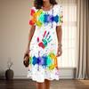 Женская мода изящные разноцветные принты лето весна короткие рукава О-образный вырез повседневные платья