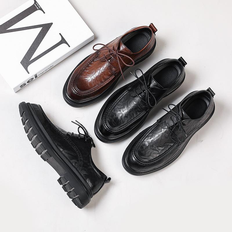 Широкие кожаные туфли мужские в британском стиле черные с большой головой повседневные деловые туфли для свадьбы жениха кожаные туфли 99291-W