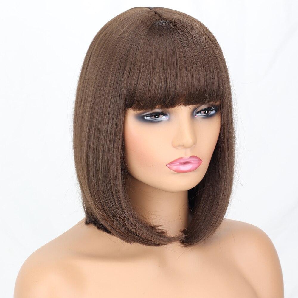 MISS WIG Короткие прямые парики из синтетического волокна с челкой, белые, розовые, коричневые, натуральные волосы для женщин, повседневная одежда, косплей