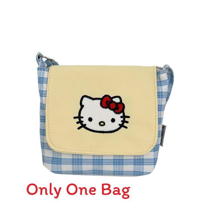Hello Kitty Fashion Crossbody Bag With Plaid Pattern And Nylon Material For Women