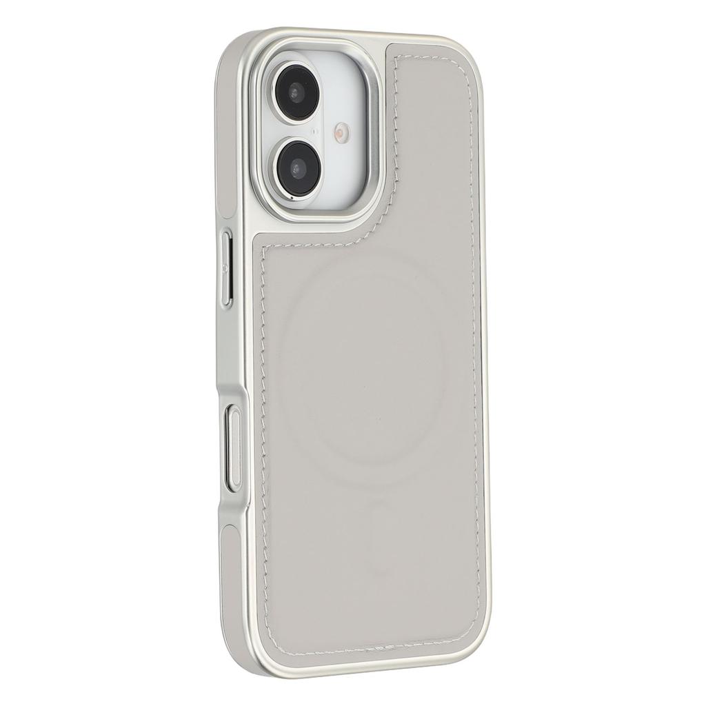 For iPhone 16 Case Compatible with MagSafe Electroplating Edge PU+TPU+PC Phone Back Cover