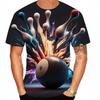 Summer Round Neck 3D Bowling Pattern Print Top Fashionable Casual Short Sleeved Men's T-shirts