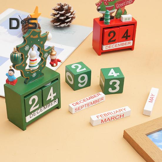 Рождественский деревянный настольный календарь Санта-Клауса, снеговика, оленя, дерева, вечного календаря, деревянного блока для украшения домашнего офиса