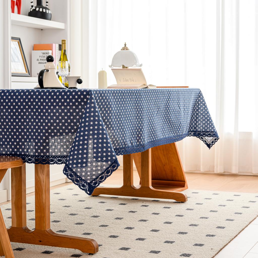Blue Printed Pastoral Cotton And Linen Tablecloth Table Cloth Cover Towel Lace East Asian Tea Table Mat Cover Cloth