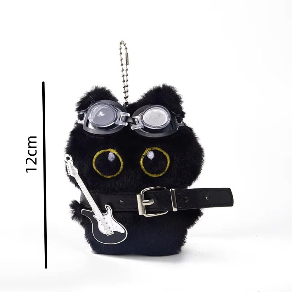 Портативный плюшевый кулон в виде маленькой черной кошки, плюшевые игрушки, рок-ошейник, гитара, плюшевая игрушка, новая кукла-кошка в стиле панк