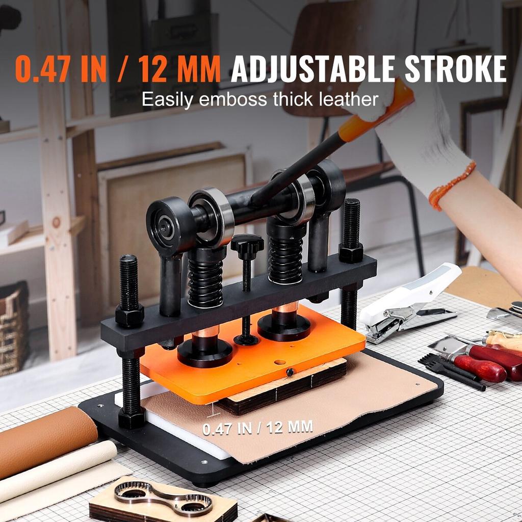 Leather Cutting Machine, 10.2 x 5.9 in Embossing Plate Manual Die Cutter, 0.47 in Pressure Stroke Leather Embossing Machine, Dual Guide Shafts Die Cut