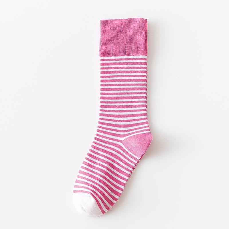 Female Spring and Autumn Classic Assorted Color Stripe Design In The Tube Cotton Socks