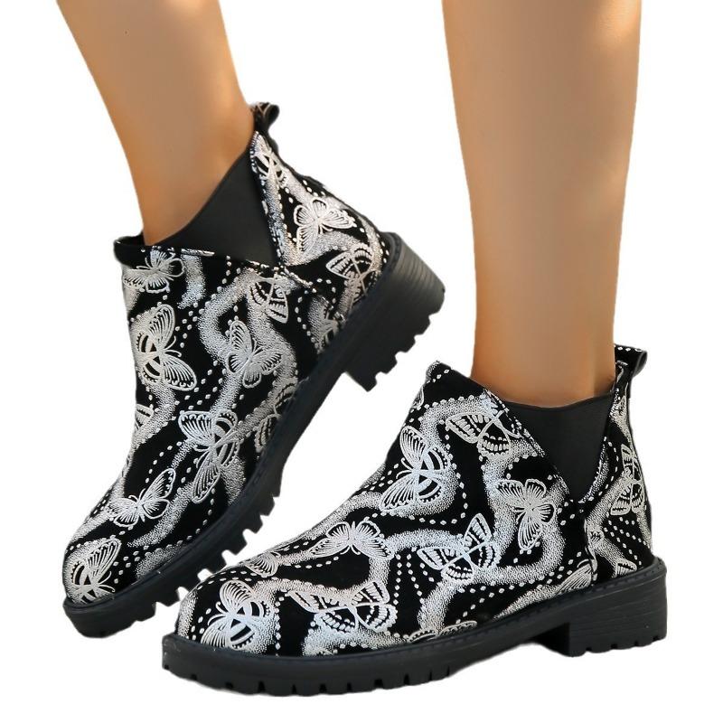 Большой размер короткие ботинки женские осень и зима новая мода принт бабочки круглый носок короткий рукав стопа и лодыжка ботинки Мартин