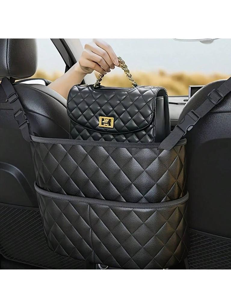 Car Middle Seat Storage Net Large Capacity Leather Bag Seat Back Storage Bag Car Chair Back Supplies Storage Goods Hanging Bag