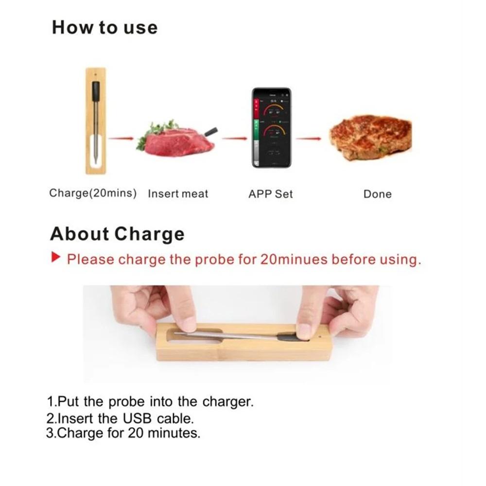 Беспроводной Bluetooth-термометр для барбекю с зондом для кухни и барбекю - точное измерение температуры продуктов питания и мяса
