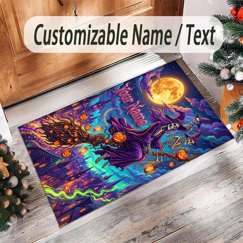 Witchcraft Theme Crystal Velvet Rug Personalized Custom Name Text Soft Floor Mat Home Decor