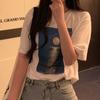Hirsionsan Loose O-neck Casual Tees Female Retro Oil Painting Print T-shirt Women Fashion Summer Short Sleeve Simple Student Tops