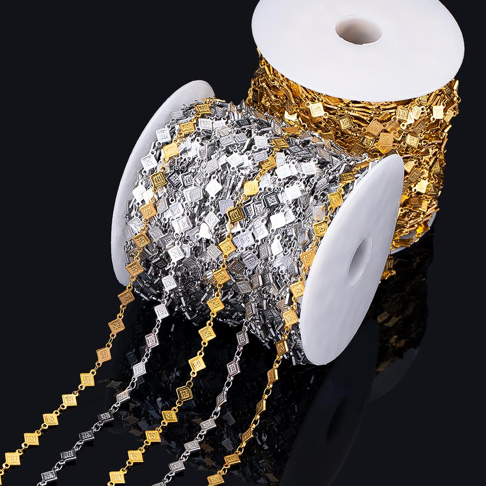 1M Stainless Steel Printed Dot Striped Square Necklace Chain Geometry Link Chains DIY Bracelet Accessory Jewelry Making Supplies