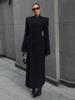 Женское однобортное пальто с подплечниками на талии Женское длинное модное теплое пальто Черный 2025 Новая коллекция