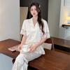 Женская пижама из ледяного шелка летняя новая сексуальная с кружевной отделкой брюки с коротким рукавом комплект из двух предметов комплект одежды для отдыха из ледяного и снежного шелка