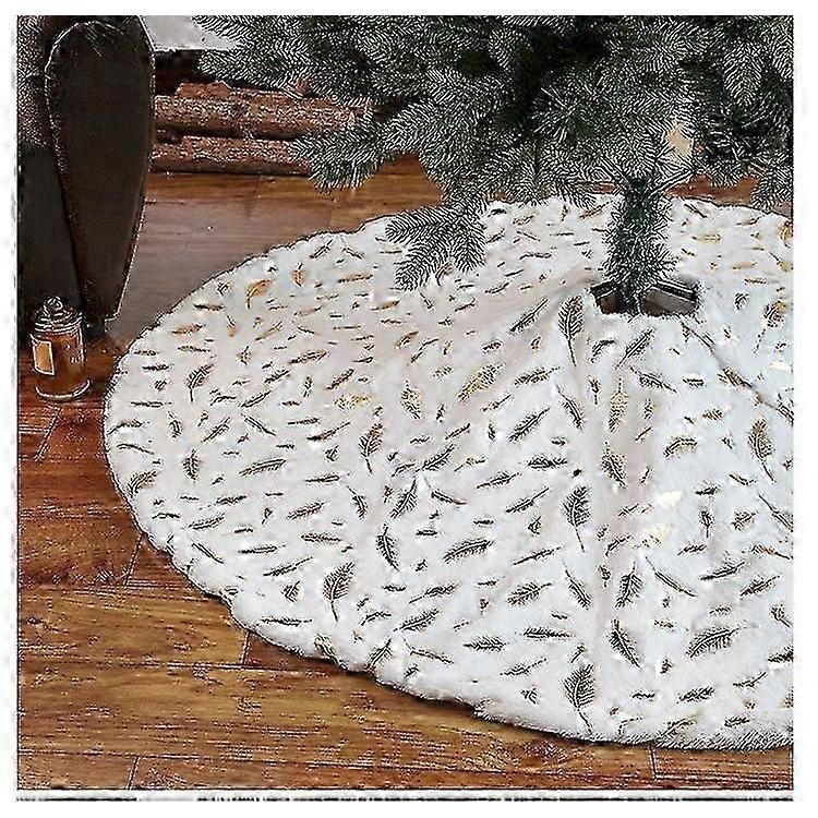 White Christmas Tree Skirt, 48 Inch Silver Sequin Feather Tree Skirt, Christmas Plush Tree Mat For Holiday Party Indoor Decoration