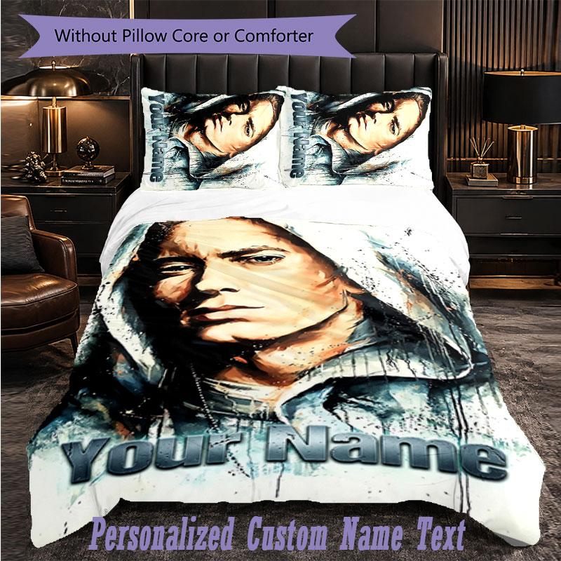 Personalized 3Pcs Bedding SetEminem Custom Text Duvet Cover Pillowcase Set Bedroom Gift