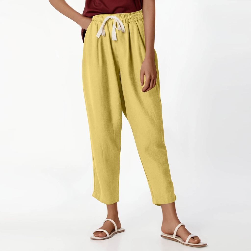 Женские повседневные модные брюки 9/10 с эластичным поясом и шнурком, однотонные брюки