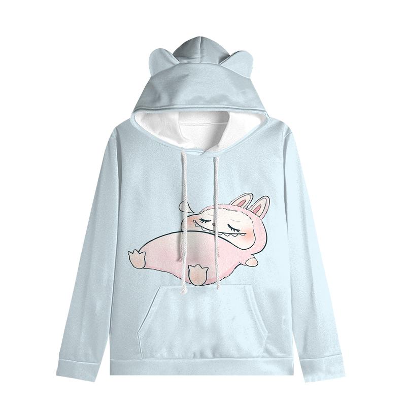Labubu пуловер дети толстовки с капюшоном кошачьи ушки мультфильм толстовка подростков мальчики девочки косплей костюм толстовки