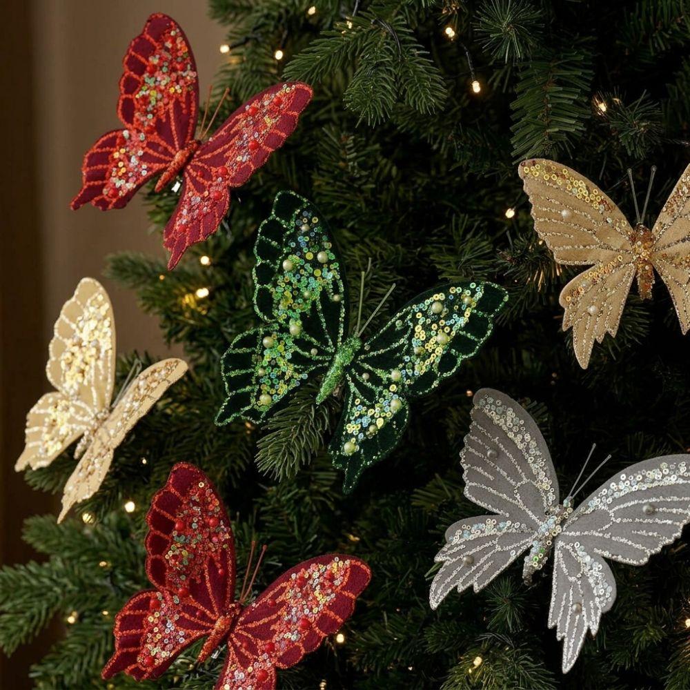 Flocking Finish Christmas Sequin Butterfly Ornament Artificial Butterfly Pendant Home Decoration